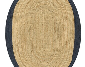 Hand-Braided Oval Jute Rug: Farmhouse Entryway Mat with Black Border