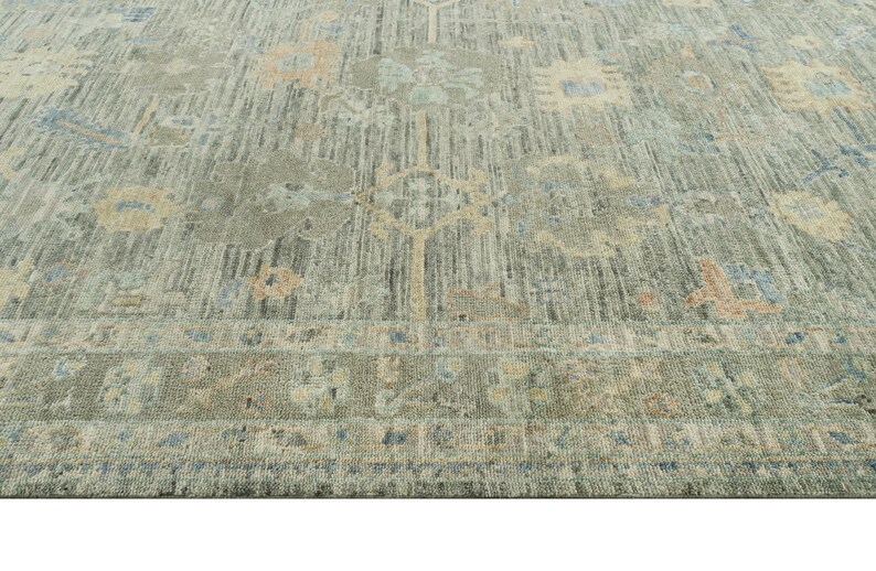 Green/blue Rust Rug Hand-knotted Oushak Wool Rug | Olive Green, Blue & Rust Oriental Carpet ...