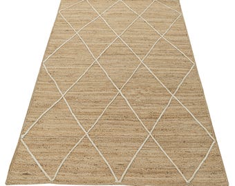 Alfombra de yute con estampado de diamantes hecha a mano / Alfombra bohemia chic / Ecológica