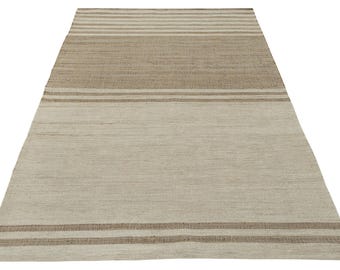 Minimalist Jute Stripe Area Rug: Beige & Taupe Flatweave
