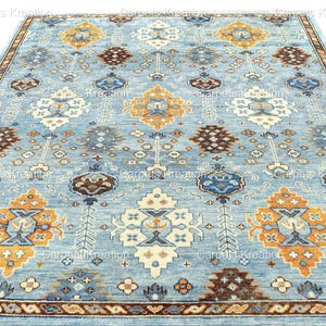 Vintage feel Turkish Oushak Rug | Sky Blue & Mustard Yellow | Carpets for Bedroom, Living Room 8x10 Feet | Rug for available in custom sizes