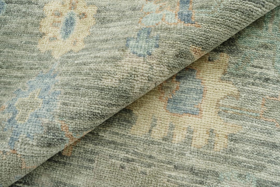 Green/blue Rust Rug Hand-knotted Oushak Wool Rug | Olive Green, Blue & Rust Oriental Carpet ...