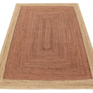 Terracotta & Natural Jute Area Rug – Handwoven Eco-Friendly Rectangle Rug | Earth-Tone Boho Living Room Rug | Perfect  for Living room