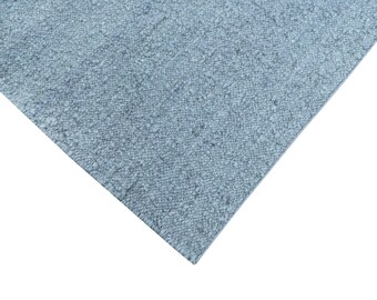 Light Blue Wool Rug: Hand-Knotted Solid Color Area Carpet