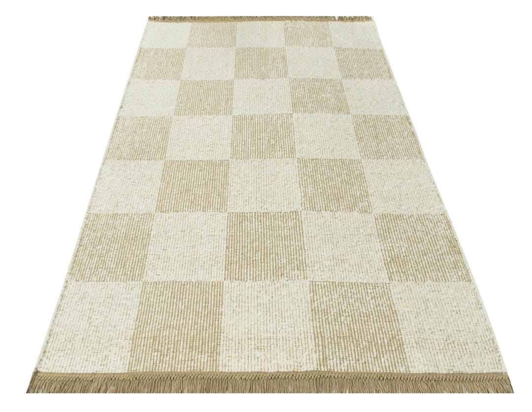 Handwoven Ivory Beige Checkered Wool Rug Scandinavian Checkerboard handwoven-ivory-beige-checkered-wool-rug-scandinavian-checkerboard
