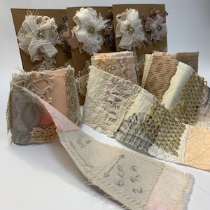 Rollo de fragmentos Shabby Chic de 92 cm x 7 cm (1 pieza) y juego de 4 grupos de telas Junk Journal Cluster Shabby Chic