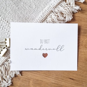 Karte mit goldenem Herz | Du bist wundervoll | Karte Liebe | Karte Valentinstag | DIN A6