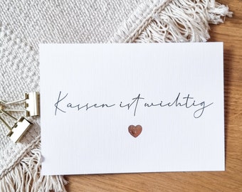 Card with golden heart | Kissing is important | Love card | Valentine's Day card | DIN A6