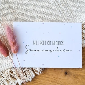 Karte mit zarten Pastellpunkten | willkommen kleiner Sonnenschein | Postkarte zur Geburt | DIN A6