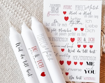 Candle tattoos with various motifs | Waterslide film | Decorating candles | Sayings | Wedding | Valentine's Day | Love