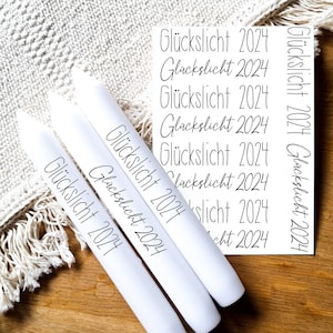 Glückslicht 2025 | Kerzentattoos verschiedene Motive | Wasserschiebefolie | Kerzen dekorieren | Kerzentattoo Silvester
