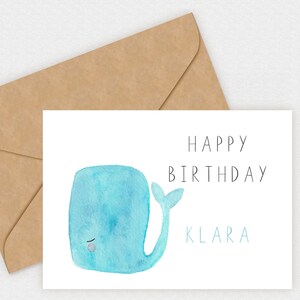 Glückwunschkarte | Geburtstagskarte | Personalisierbar | Aquarellkarte | Karte Wal | Digitale Datei | Happy Birthday