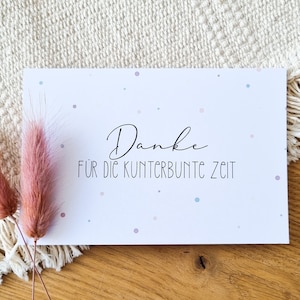 Carte avec des points pastel délicats | Merci pour le temps coloré | | de la maternelle DIN A6