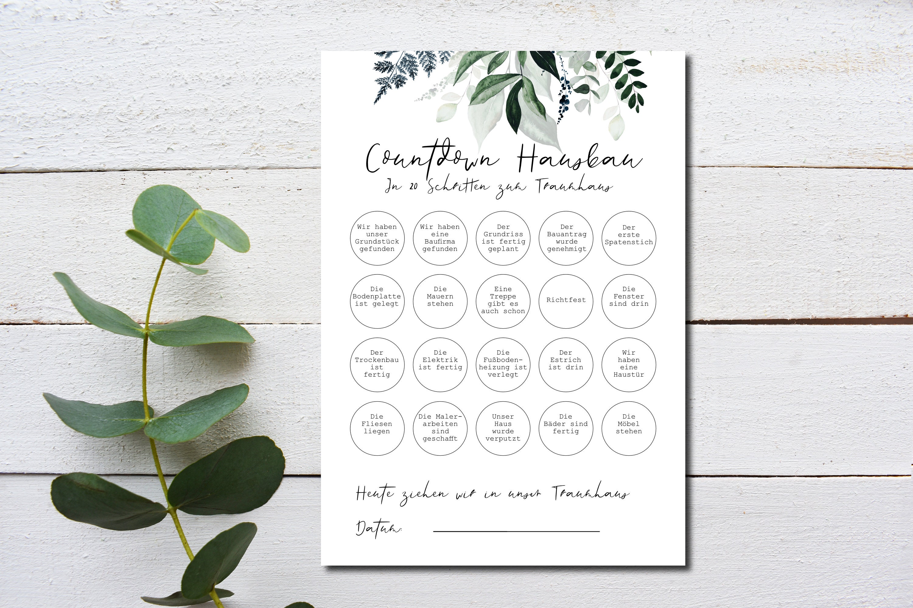 20 steps to your dream home | Countdown to building a house | Countdown card | Building a house calendar | Building a house milestones