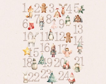 Iron-on transfers for the Advent calendar | Iron-on patches | Bags | Wooden pendants
