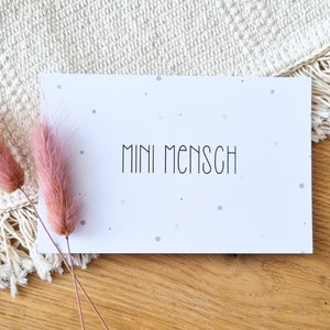 Karte mit zarten Pastellpunkten | Mini Mensch | Postkarte zur Geburt | Postkarte für Kinder | DIN A6