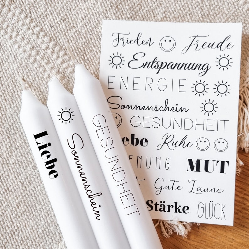 Candle tattoos different motives water slide film Decorate candles Sayings Seelenwärmer