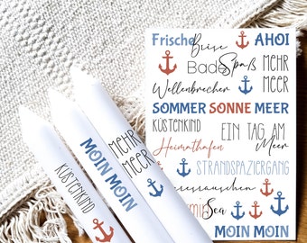 Sommerkerzentattoos | Wasserschiebefolie | Kerzen dekorieren | Sprüche | Sommer | Ahoi | Eis | Lagerfeuer to go | neon