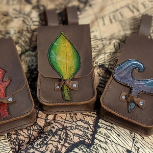 Personalized Medieval Oil Tanned Leather Element Belt Pouch | Vrnc Leather