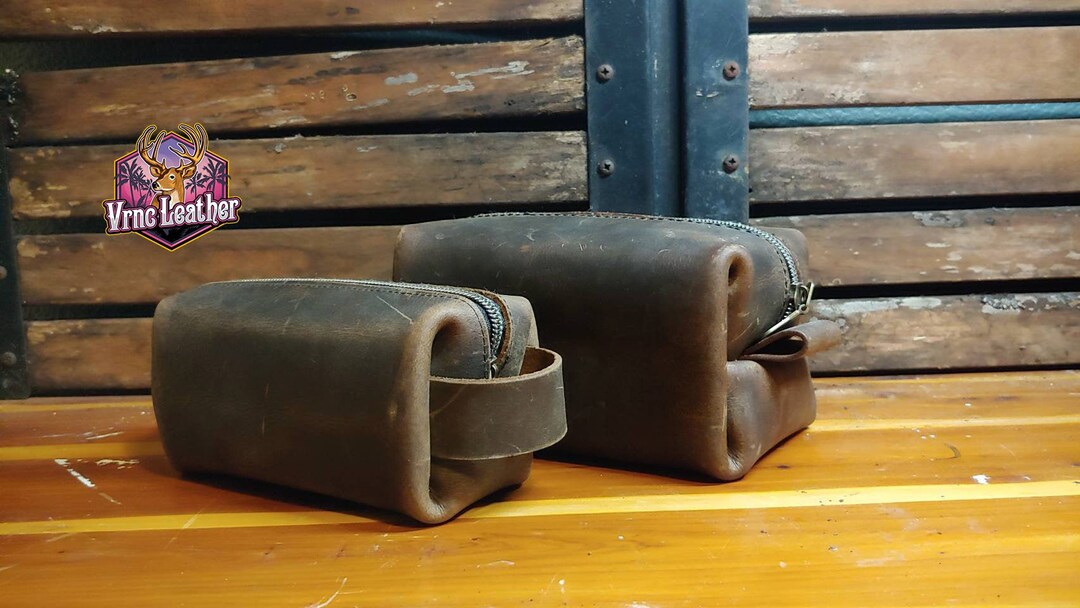 DIY Leather Craft Kit Crazy Horse Leather Toiletry Bag Dopp Kit ...