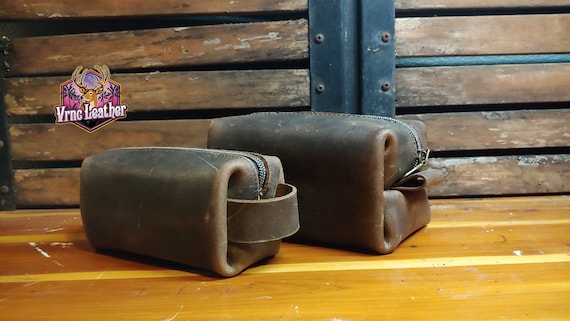 DIY Leather Craft Kit Crazy Horse Leather Toiletry Bag Dopp Kit & Pencil Case | Vrnc Leather