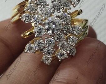 Huge 3.00 Ctw 14k Yellow Gold Over Diamond Cluster Waterfall Cocktail Ring