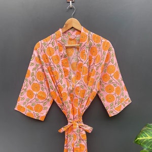 Block print robes, bridesmaid kimono robe, floral kimono, Beautiful bridal kimono, Indian floral gown, Indian floral robe, printed organic