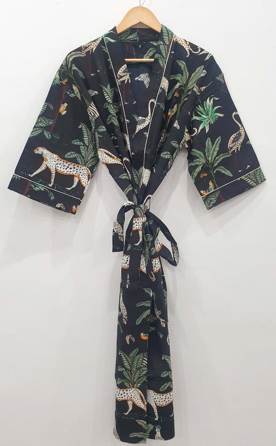 Black New Animal Print Kimono Robe, Indian Soft Cotton Kimono, Japanese