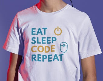 Camiseta tecnológica divertida Eat Sleep Code Repeat / Camiseta novedosa
