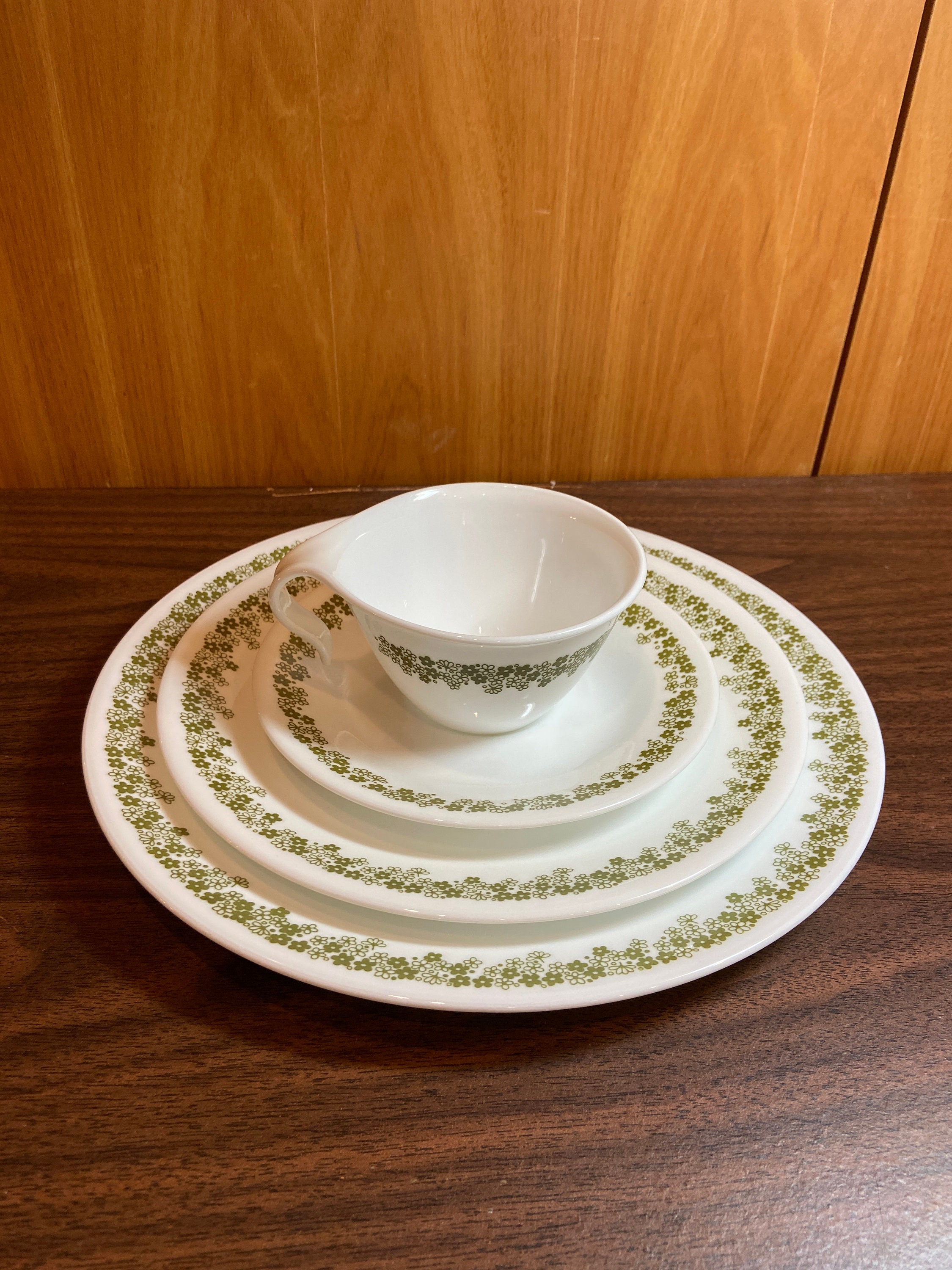Crazy Daisy / Spring Blossom Corelle Green Floral Dish Set By Etsy