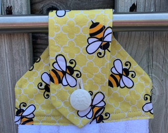 Honey Bee, Yellow, White Towel, Kitchen Towel, Stay-Put Hand Towel, Gifts