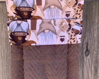 Coffee Lovers Hanging Towel, No Snaps, No Buttons, No Velcro, No Ties, No Fall, Kitchen Hand Towel, Pull-Through Style, Easy care