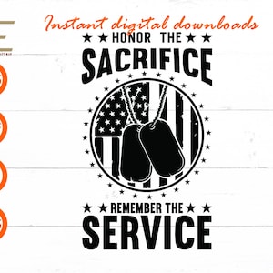 Honre o sacrifício Lembre-se do serviço SVG, etiquetas de identificação de soldado caído Arquivos SVG para Cricut, silhueta, corte a laser, sublimação, dxf, eps, png