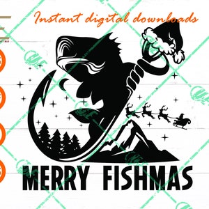 Merry Fishmas Svg, Funny Christmas Svg, Gift Design Voor Vissen Liefhebbers Bestanden Voor Cricut, Silhouet, Laser gesneden, Sublimatie, dxf, eps, png, svg