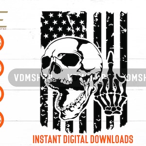 USA Flag Skull Svg, America Distress Flag Svg, Patriotic Skull Middle Finger Files For Cricut, Laser cut, Sublimation, dxf, eps, png, svg