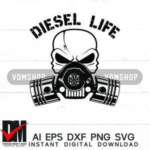 Diesel Life SVG, Diesel Only SVG, Turbo SVG, Mecânico Diesel SVG, Arquivos de Design de Decalque de Vinil para Carros para Cricut, Silhouette, Corte a Laser, CNC