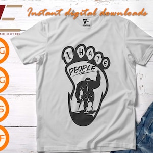 Odio a la gente Bigfoot Middle Finger SVG, Funny Camping Quotes SVG Files For Cricut, Silhouette, Laser cut, Sublimation, dxf, eps, png, svg