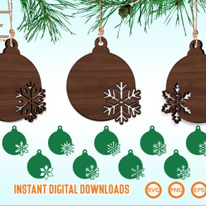 Snowflake Circle Tags SVG Bundle, Snowball Ornaments Christmas Tree Decor Cut files For Cricut, Silhouette, Laser cut, dxf, eps, png, svg