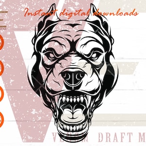 Bulldog Hond Angry Face SVG, Bulldog Tattoo Svg, Love Dog Files Voor Cricut, Silhouet, Laser gesneden, Sublimatie, dxf, eps, png, svg