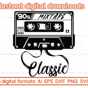 Jaren '90 Mixtape Klassieke SVG, Retro Cassette Tape SVG, Jaren '90 Happy Birthday SVG Ontwerpen voor snijmachines, Cricut, Silhouet, Warmtepers