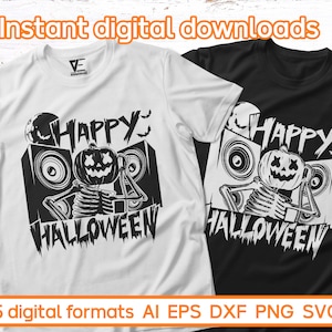 Happy Halloween SVG, Halloween Pompoen DJ Party Clipart Ontwerpen Bestanden voor Cricut, Silhouet, Lasergesneden, Sublimatie, dxf, eps, png, svg