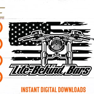 Moto bandiera americana SVG, La vita dietro le sbarre SVG, USA Biker SVG File per Cricut, Silhouette, Laser cut, Sublimazione, dxf, eps, png, svg