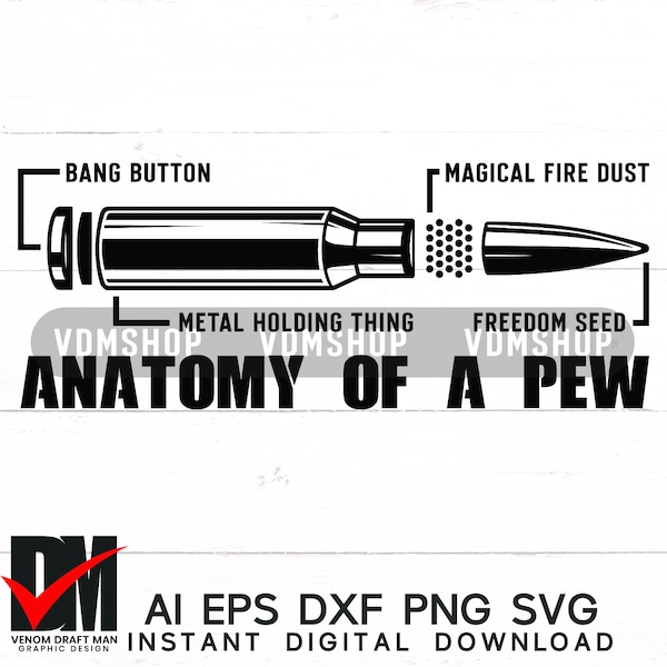 Anatomy Of A Pew SVG, Rifle Bullet Vector, Funny 2nd Amendment Svg Files For Cricut, Silhouette, Laser cut, Sublimation, dxf, eps, png, svg