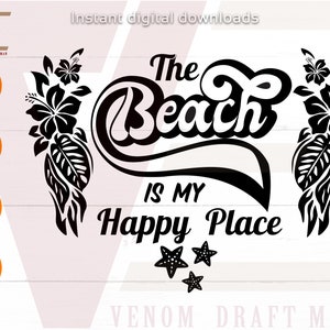 ビーチは私の幸せな場所 SVG、ビーチ SVG、休暇 SVG、夏 SVG、ビーチ サイン SVG カット ファイル、Cricut カット ファイル、シルエット カット ファイル