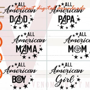 All American Family Bundle Svg, 4th Of July Svg, Independence day SVG Files For Cricut, Silhouette, Laser cut, Sublimation, dxf, eps, png, svg