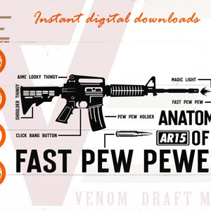Anatomía de un Pew Pewer rápido SVG, AR 15 Svg, divertidos archivos svg de 2ª enmienda para Cricut, silueta, corte láser, sublimación, dxf, eps, png,svg