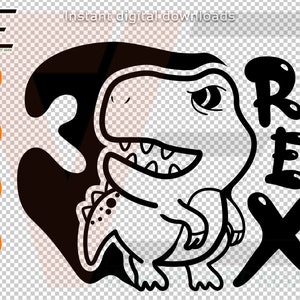 Tres Rex SVG 3er cumpleaños T-rex archivo de corte Tercer cumpleaños divertido Tres años bebé niña niño camisa niños fiesta decoración silueta Cricut Diy