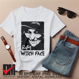 Visage de sorcière svg, svg visage de sorcière au repos, clipart visage de sorcière, Happy Halloween svg fichiers png pour Cricut, Silhouette, découpe laser, sublimation