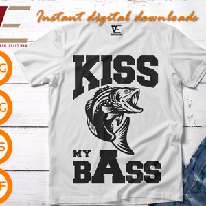 Kiss My Bass Svg, Funny Fishing Quote Svg, Bass Fish SVG Files Voor Cricut, Silhouet, Laser cut, Sublimatie, dxf, eps, png, svg