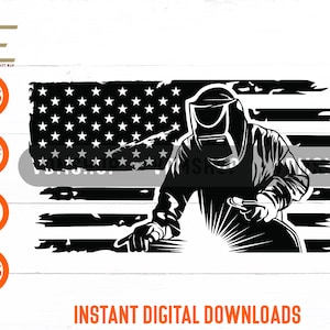 Welder With USA Flag SVG, Welder and Distressed Flag Clipart Files For Cricut, Silhouette, Laser cut, Sublimation, dxf, eps, png, svg